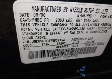2007 Infiniti G35X из США, поврежденный, VIN JNKBV61F27M802194